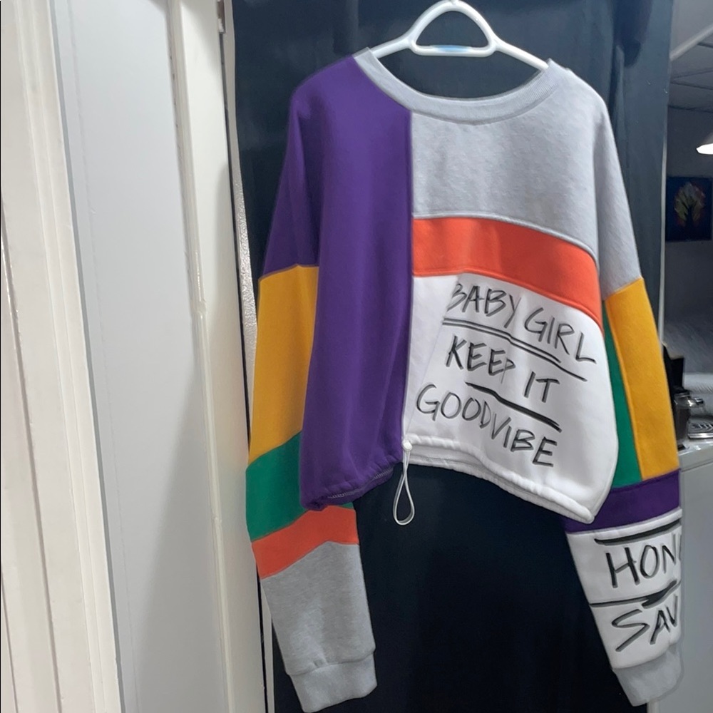 Fashion Nova Purple and Orange Crew Neck Sweater